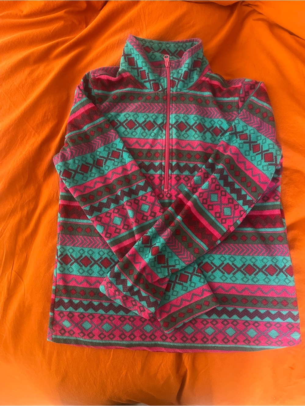 Laura Scott Vintage Colorblock Aztec Quarter-Zip Fleece - Teal & Pink